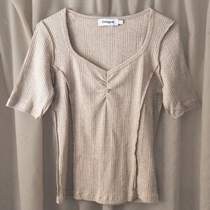 Desigual Deconstructed Ribbed Top • Beige